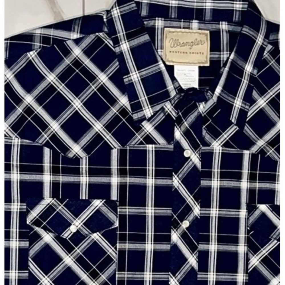 Wrangler Western Pearl Snap Shirt Mens 3XL Blue Plaid Long Sleeve Cowboy NWT